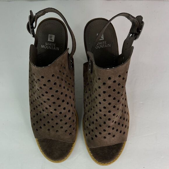 White Mountain Glorielle Perforated Cut Out Slingback Toe Block Heel Taupe Sz 8 - Picture 8 of 10